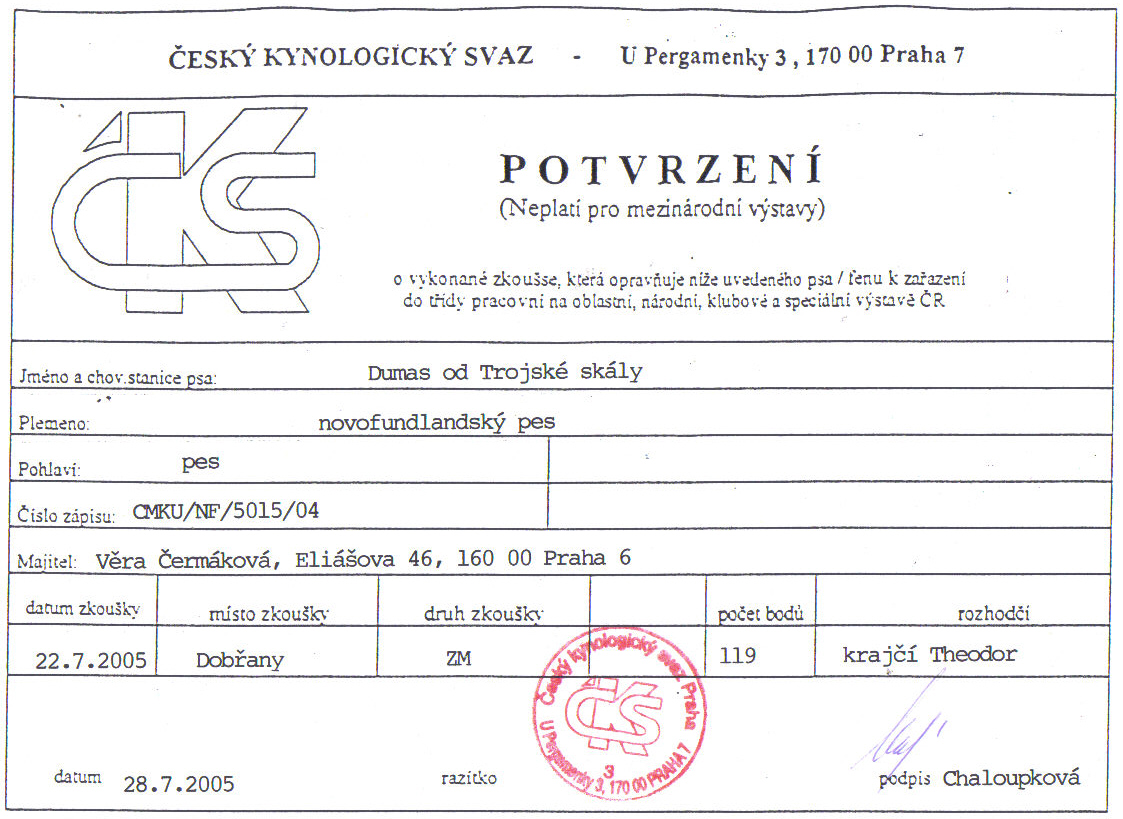 certifikát Dumas ZM